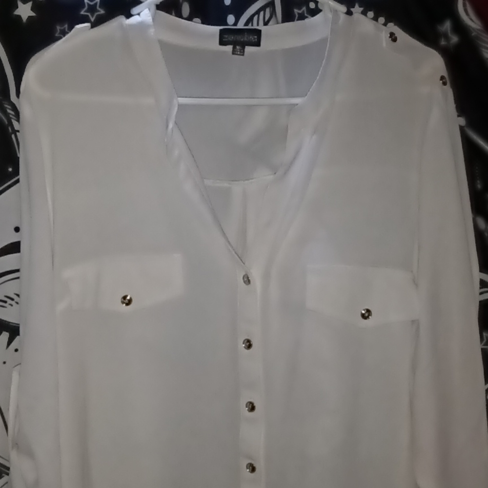 Zenobia.Womens V-Neck Roll Up Sleeve Shirt.